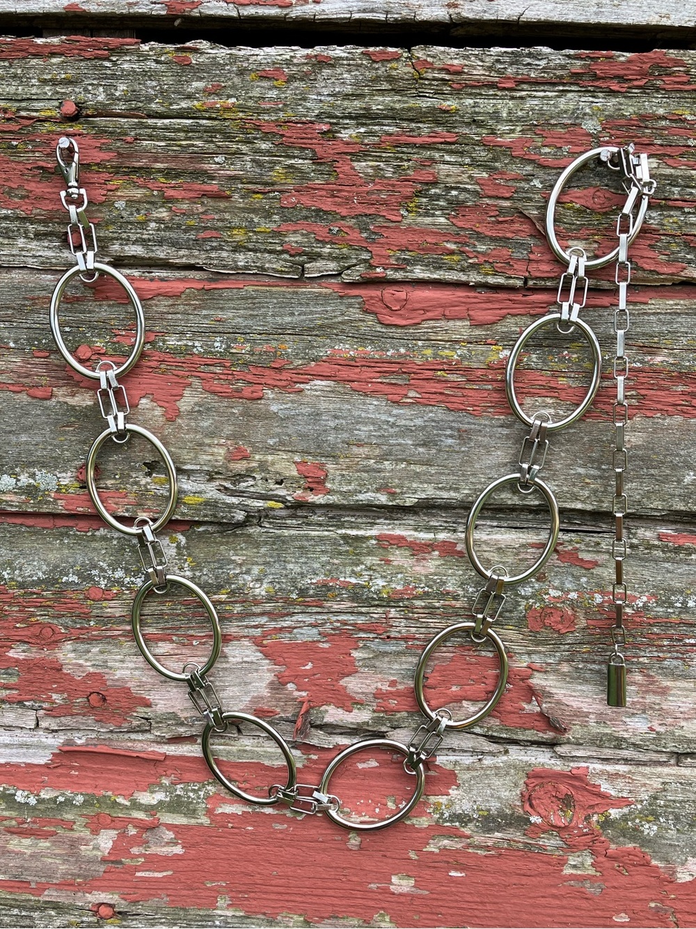 Vintage Y2K Silver Oval Chain Link Statement Bohemian Festival Belt